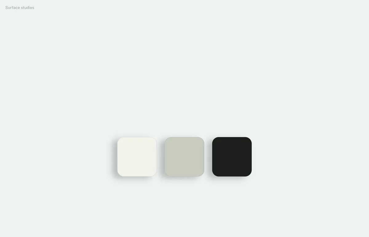 Three rounded material samples with soft shadows, rendered in the ParamRig HTML preview