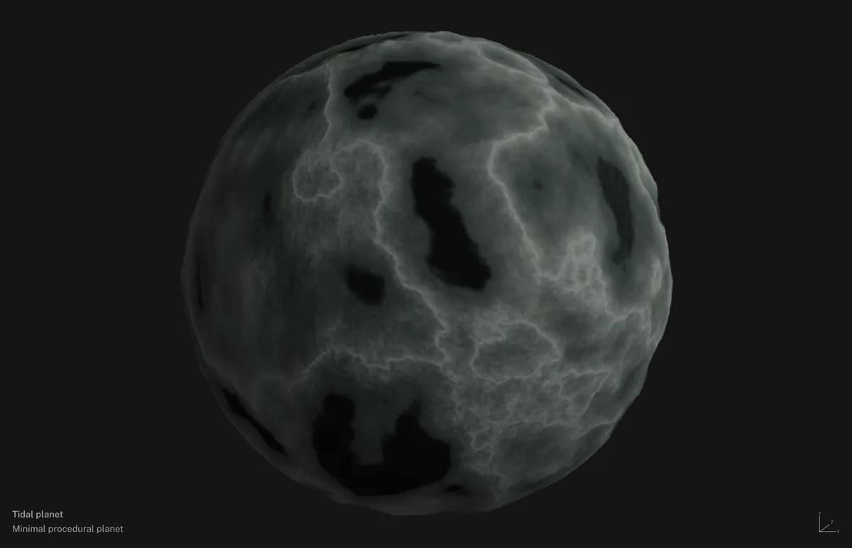 A procedural planet with landmasses and relief, rendered in the ParamRig 3D preview