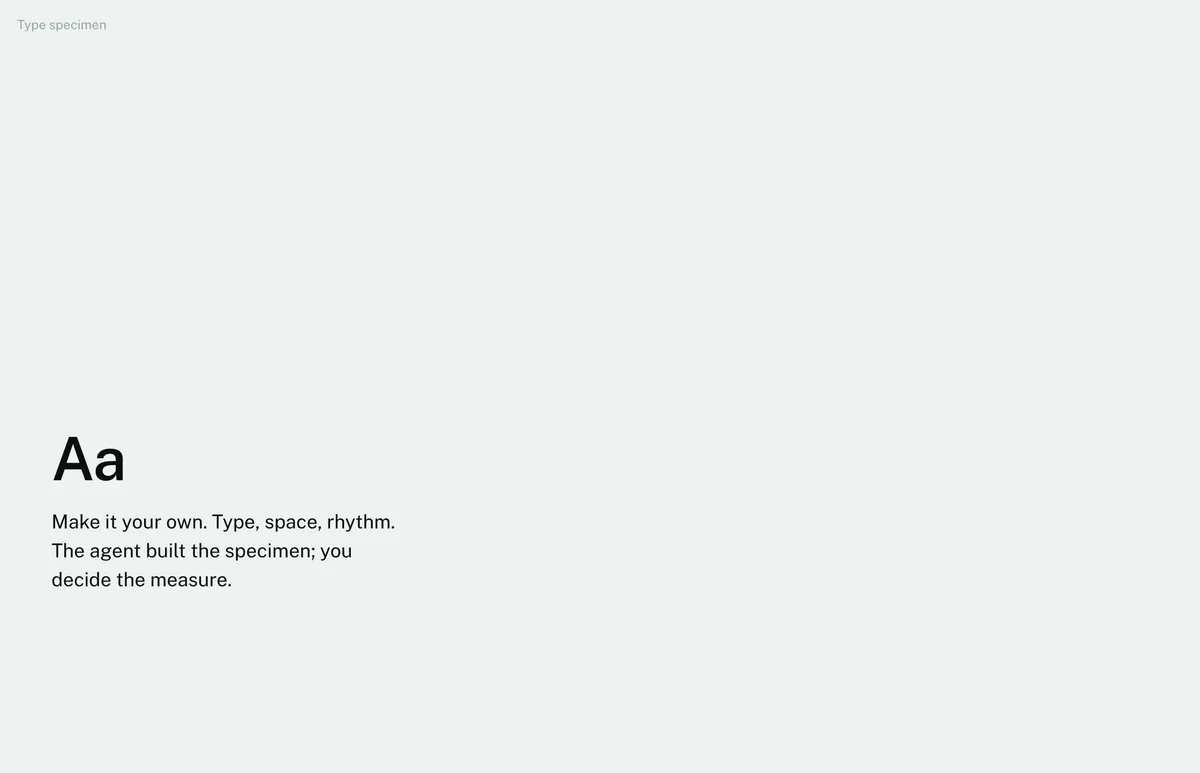 A type specimen with a large headline and supporting text, rendered in the ParamRig HTML preview